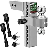 Rhino USA Adjustable Trailer Hitch (Fits 2.5-Inch Receiver) Heavy Duty Aluminum Tow Hitches with 10-Inch Drop/Rise for Truck (18,500 LBS GTW) Weatherproof Double Anti-Theft Locking Hitch Pins (Silver)