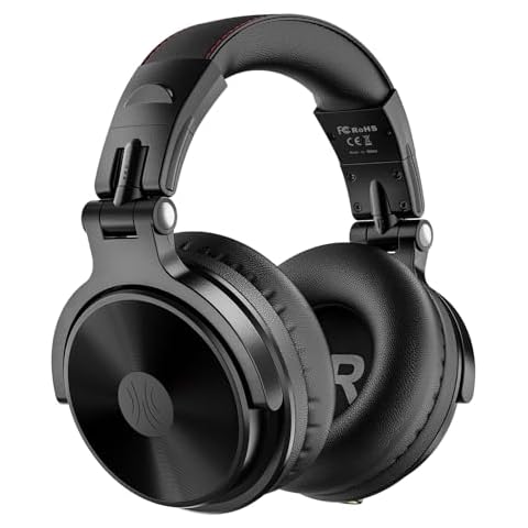 OneOdio Bluetooth Over Ear Headphones, 110 Hrs Wireless/Wired Stereo Sound Foldable Headsets with Deep Bass 50mm Neodymium Drivers for PC/Phone/Tablet - Studio Wireless Pro C, Black Cover