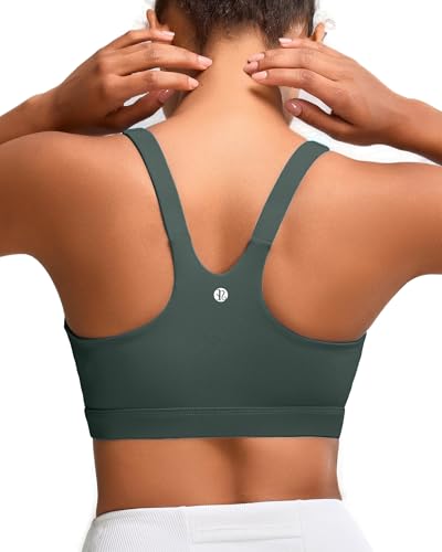 RUNNING GIRL Sports Bras for Women,Molded Cup High Impact Sports Bras for Women with Sewn in Pads(3083_Dark Green_M)