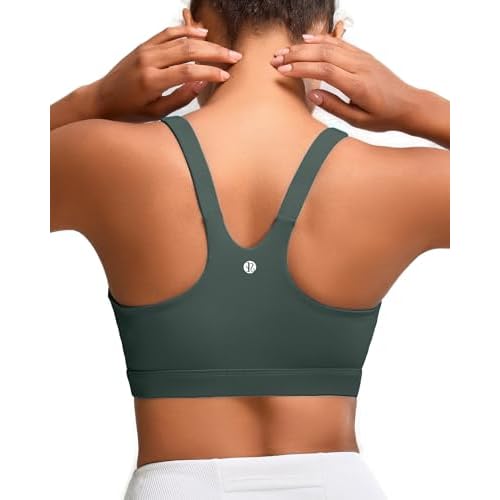 RUNNING GIRL Sports Bra for Women High Support, Molded Cup High Impact Sports Bras for Women with Sewn in Pads Dark Green X-Large
