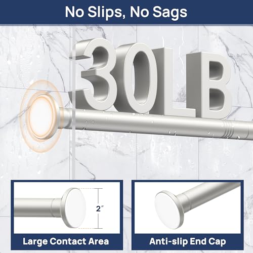 Image of ENJOYBASICS 1 inch Nickel Shower Curtain Rod, 30-64 inch Adjustable, Secure Tension