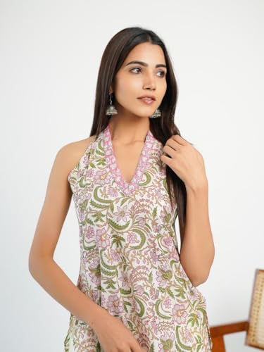 Image of GOODHAND Women Printed Cotton Kurti | Casual Long Kurta | Comfortable Ethnic Wear with Relaxed Fit