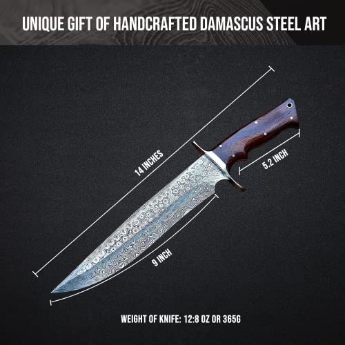 Bigcat Roar Handmade Damascus Hunting Knife - Bushcraft Full Tang Fixed Blade Hunting Knife With Sheath And Walnut Wood Handle - 14" Outdoor Knife - Patriot #TOP1