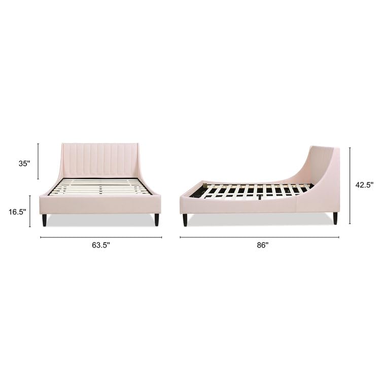 Image of HITHOS Solid Wood Modern Upholstered King Size Bed with Wingback Headboard | Wooden Double Bed Cot Palang Without Storage (Light Blush Pink) 1 Year Warranty