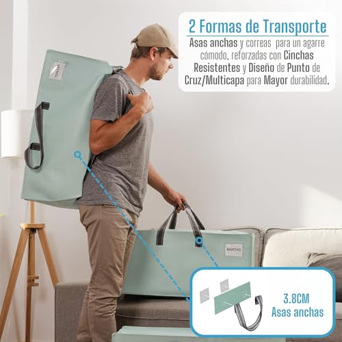 Miniatura 2 de Veno Pack De 2 Bolsas De Mudanza, Almacenamiento Extra Grande Con Correas De Mochila, Cremalleras Y Asas Resistentes, Bolsas De Lavandería Para Guardar Ropa Y Embalar Verde Claro,Pack De 2