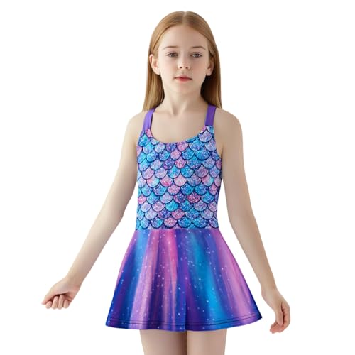 LQSZ Girls One Piece Floral Skirted Swimsuit Modest Beach Swim Dress for Kids 3-12Years2