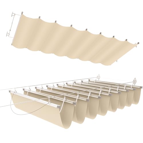 E&K Sunrise 4'Wx16'L Pergola Shade Cover Retractable Canopy Outdoor Wave Sun Shade for Patio Garden Backyard Deck Trellis (Beige)