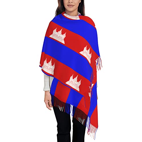 Cambodian Flag Winter Scarf for Women Shawl Cashmere Feel Fringe Scarf Shawls Wraps Light Scarf3