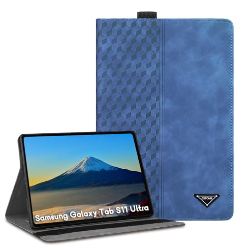 CXTCASE Etui do Samsung Galaxy Tab S11 Ultra 14,6" 2025, wielokątne Folio Flip PU skórzane etui Smart Cover Case etui ochronne do Samsung Galaxy Tab S11 Ultra 2025, niebieskie