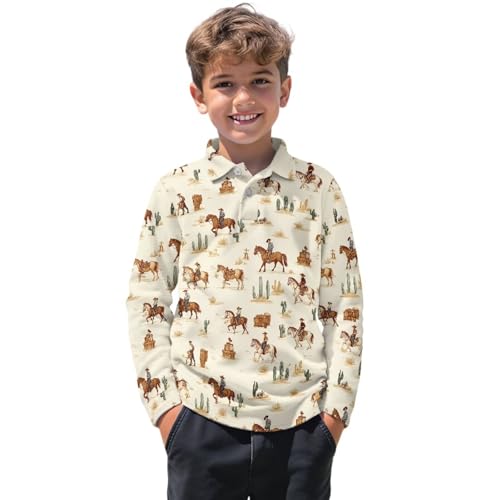 Boys 1/4 Button Long Sleeve Collared Golf Shirt 3-16Y Kids Fall Tennis Outfits Active Graphic School Tops