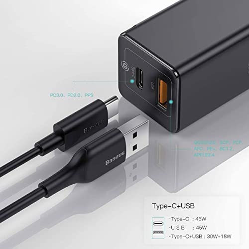 Kit Carregador + Cabo Baseus Rápido Macbook Usb-c Pd 45w GAN 2 Preto