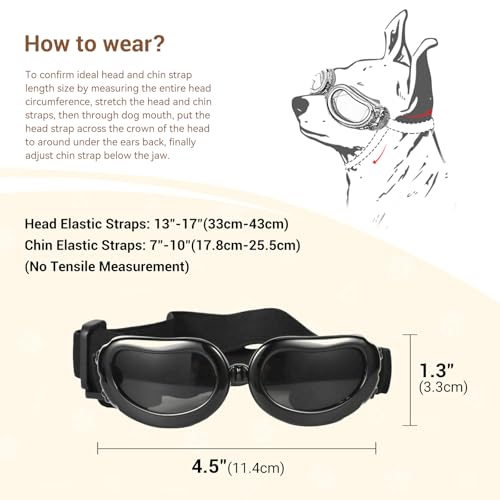 Enjoying Clear Dog Goggles Small Breed, UV Protection Dog Sunglasses Small Breed, Driving Puppy Eye Protection, Windproof Dustproof Anti-Fog, Breathable, Adjustable Straps, Transparent