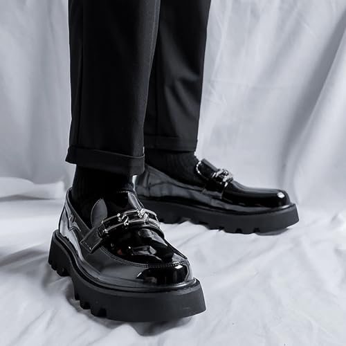 Men's Leather Platform Slip-On Penny Loafers Fashion Luxury Round Toe Non-Slip Lug Sole Business Dress Shoes for Party Wedding Office Work Shoes (Black,9)4