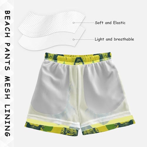 Boys Beach Board Shorts Monkey Vintage Yellow Swim Trunk Teen Swimwear4