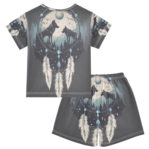 senya Short Sleeve Pajamas Sets Summer Cotton Sleepwear Dream Catcher Forest Wolf2