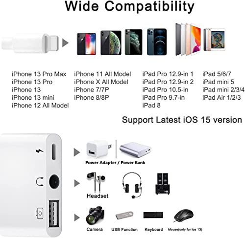 Usb 3 Camera Adapter,3 In 1 Usb Female Otg Adapter With Charging And 3.5Mm Headphone Audio Jack Splitter For Iphone/Ipad,Support Usb Flash Drive,Midi Keyboard #TOP1