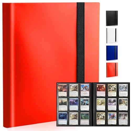 9-Pocket Trading Card Binder, Standard 360 Pockets Trading Card Album Folder, PU Leather Card Collection Binder, Portable Side Loading Card Folder for Collectible Card Games, Sports, TCG (Red)
