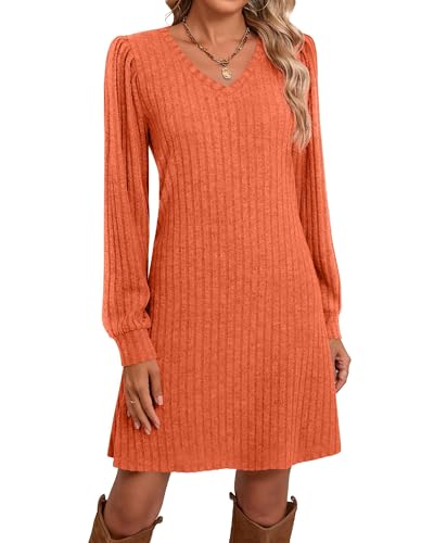 Ficerd Women's Long Sleeve Fall Knitted Sweater Dresses Pumpkin M