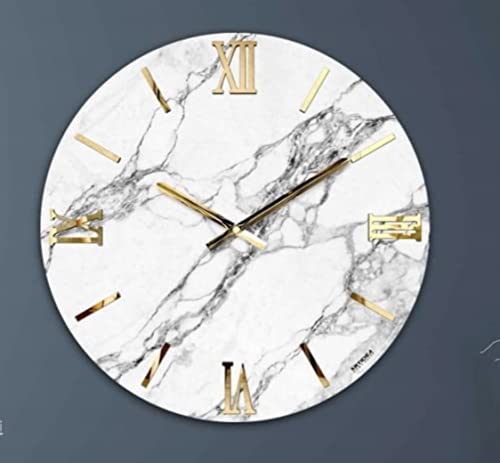 Generico Orologio da Parete, Soggiorno, Cucina, Moderno,Effetto marmo, Base legno, Lavorazione a resina, Numeri a rilievo, Diametro disponibile 40/60/80/100 cm, Made in Italy (60cm, Carrara)