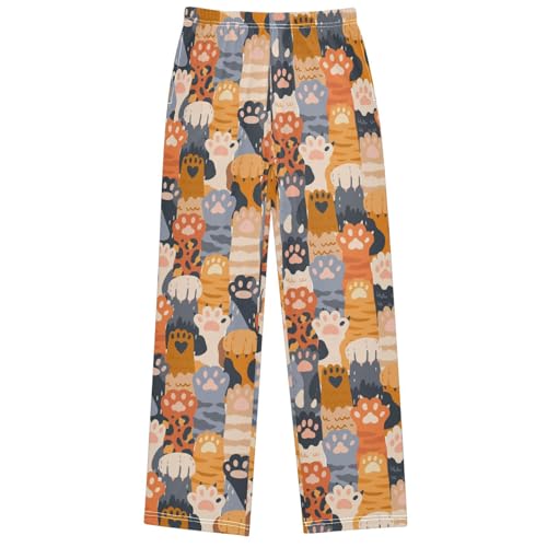 Boy's Pants Cute Cat Paw Animal Jogger Pants Elastic Waist Long Bottoms Trousers with Pockets 6-14 Years