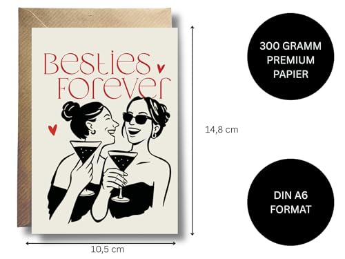 WBdesignz Grußkarte „Besties Forever“ mit Umschlag - Freundschaftskarte - Karte für beste Freundin, Geburtstag, Mädelsabend oder einfach so (DIN A6)