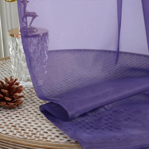 Image of Purple Bedroom Curtains 2 Panel Sets 96 Inch Length, 59 Inch Extra Wide Light Filtering Voile Drapes Light Airy Window Drapes for Patio Door Living Room Bedroom Dining, 59Wx96L Inches