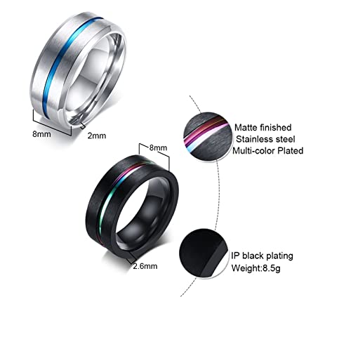 Bague en titane 2pcs cannelure le cadeau de couple idéal