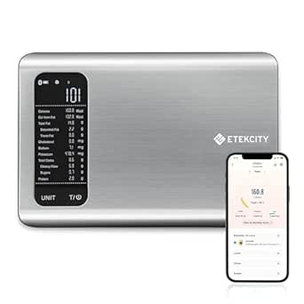 Etekcity Smart Food Kitchen Scale with Nutritional Calculator, App Tracking, Stainless Steel, 11 lb