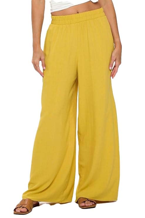Women Wide Leg Linen Palazzo Pants Regular Waist Boho Flowy Pants with Pocket Travel Trousers - Made in USA2