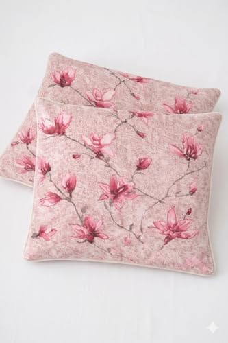 Image of Floral Throw Pillow Cover 18x18 Inch Set of 1, Square, Decorative Cushion Cover for Sofa Couch Bed, Vintage Flower Pillowcase for Living Room Bedroom Home Decor (Cushion with Cover- Pink)