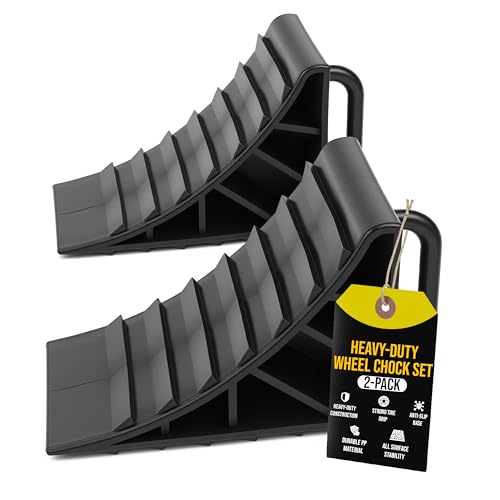 MY DIY Wheel Chock 2-Piece Set - Heavy-Duty Chocks with Anti-Slip Base & Easy-Grip Handle for Cars Caravans Campervans & Trailers - Portable Vehicle Roll Prevention Wheel Chocks & Tyres Stoppers
