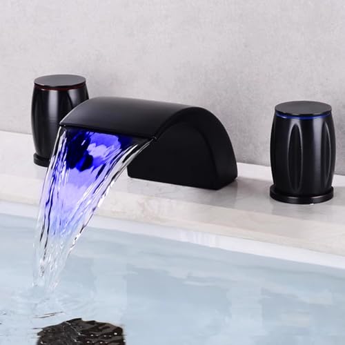 Robinet salle de bain cascade à 3 trous facile à nettoyer à éclairage LED autonome