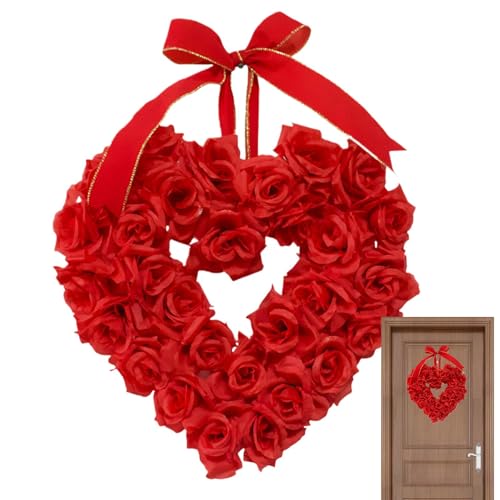 Guirlande florale en cœur rouge de 40 cm de qualité supérieure - 8