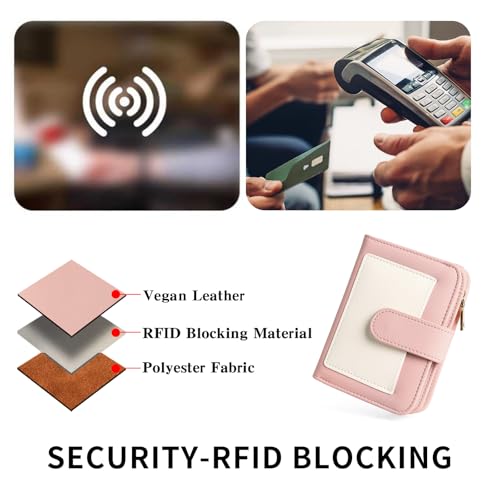 Image of GOIACII Small Wallet for Women RFID Blocking Bifold Wallets Ladies Card Holder Coin Zipper Pocket Pink