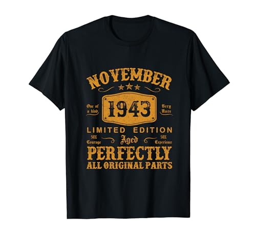 Regalo 81 Años Cumpleaños Hombre Vintage Noviembre 1943 Camiseta