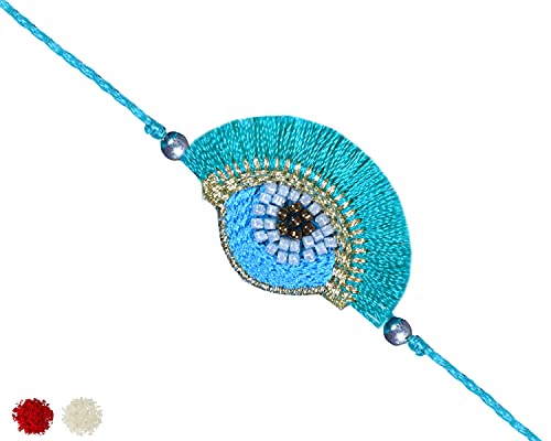 Image of MASQ by Q-One Designer Rakhi Combo Set with Roli Chawal & Moli for Men (Pack of 3) | Embroidered Handcrafted Raksha Bandhan Bracelet for Brother