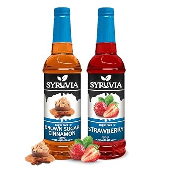 Syruvia Sugar-Free Brown Sugar Cinnamon & Strawberry Syrup - Premium Flavoring Syrup for Tea, Italian Sodas, Beverages, Drinks, Desserts, Cocktails & Mocktails - 0 Calories, Kosher, Gluten Free - 25