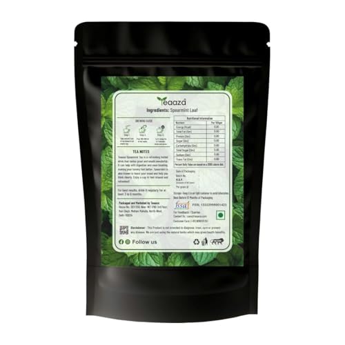 Image of TEAAZA Organic Spearmint Tea Leaves 10Gm Caffeine-Free Herbal Spearmint Tea For PCOS|SUPPORTS HORMONE BALANCE,ACNE,FACIAL HAIR & PCOS RELIEF|Fresh Minty Flavor,100% Natural,Spearmint leaves