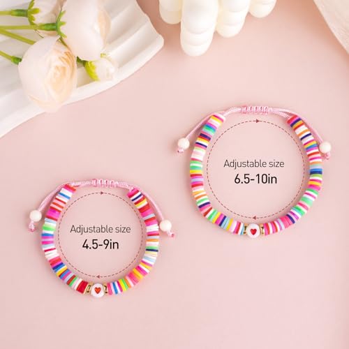Image of First Day of School Mommy and Me Matching Bracelet Set kindergarden Pre-K Back to School Gifts Adjustable Heart Clay Bead Jewelry for Mother Daughter Dad Son