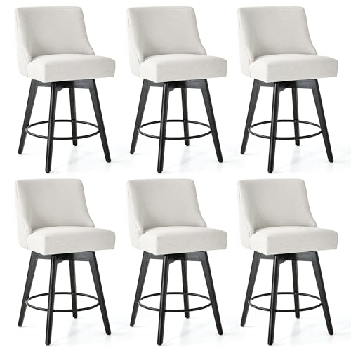 Image of 26 inch Counter Height Swivel Bar Stools, Set of 6, Cream
