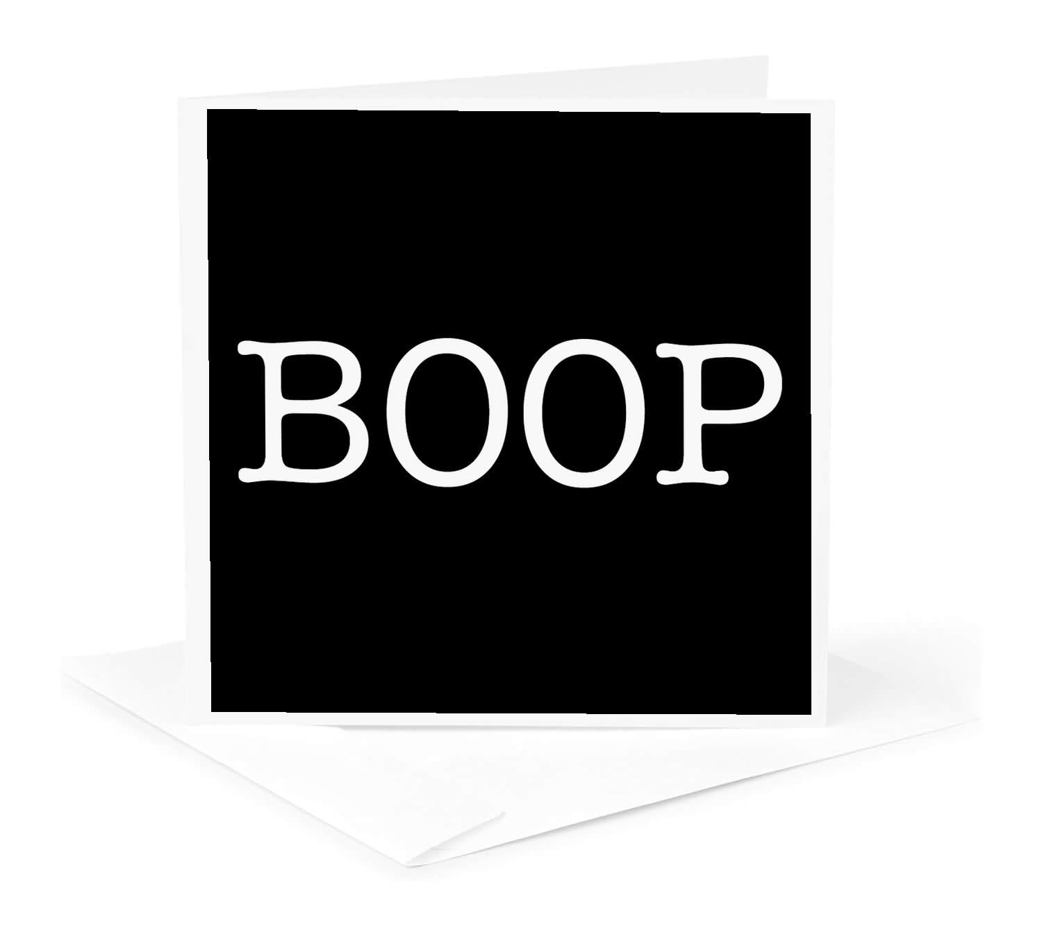 3dRose Greeting Card - BOOP. White lettering on black background. - Stamp City - typography