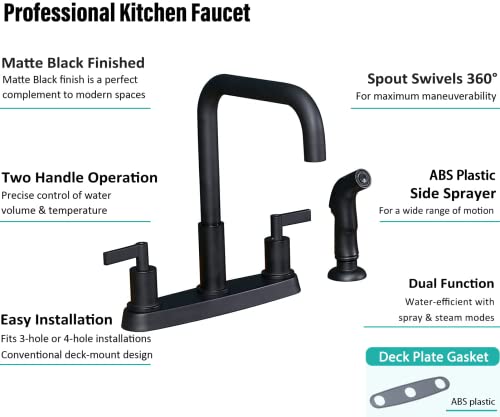 Kitchen Faucet With Sprayer, Black Kitchen Faucet, Matte Black Kitchen Sink Faucet, Stainless Steel Kitchen Sink Faucet With Side Sprayer, 3 Or 4 Hole Rv Utility Laundry Kitchen Faucets Kmf028B #TOP6