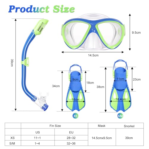 Snorkeling Gear for Kids Ages 5-15, 4 in 1 Mask Fins Snorkel Set with HD Tempered Glass Panoramic View Anti-Fog Mask, Dry Top Snorkel, Adjustable Trek Fins, and Mesh Bag, Kids Snorkel Set for Youth by ACQCES - Image 2