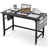 Tangkula 48" Mobile Computer Desk with Storage Bag & 2 Hanging Hooks, Rolling Home Office Writing Study Desk, Rolling PC Workstation with Lockable Universal Casters for Study Room, Bedroom