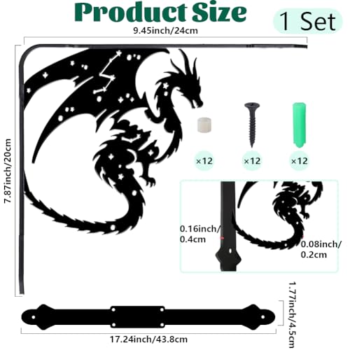 PRESSINART 2Pcs Ornamental Shelf Support Brackets Decorative Metal L Bracket Black Dragon Cast Iron Wall Mount Ornate Right Angle Rustic Style Holder for Kitchen Decoration 6.77 x 8.27 x 0.08 Inch by PRESSINART - Used condition - Image 2
