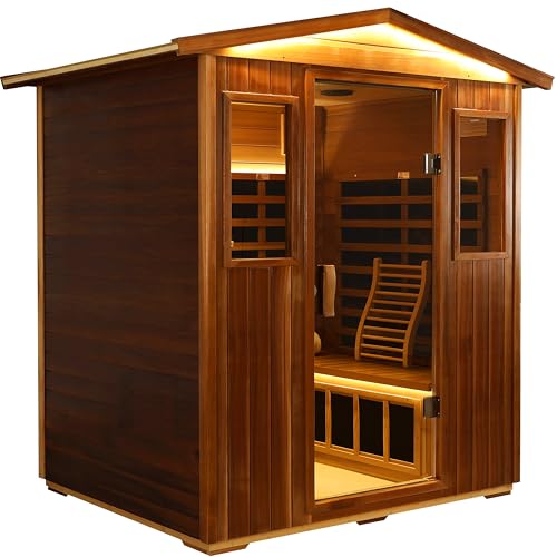 Image of LTCCDSS Full Spectrum Ultra-Low EMF Red Cedar Sauna 4 Person, Outdoor Far Infrared Sauna for Home, EMF 0.1-1mG, 6 Carbon Crystal Heaters, Bluetooth & Chromotherapy