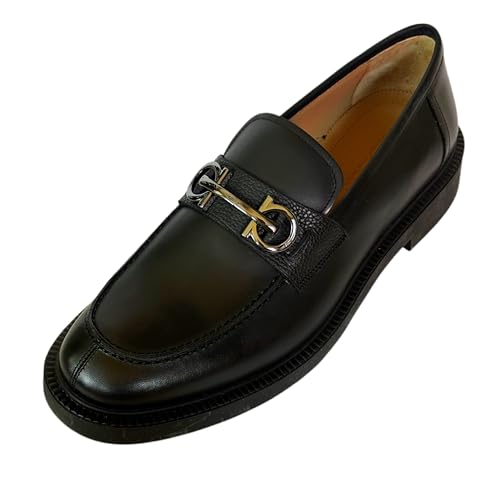 GALLES Black (Nero) Calf Bit Leather Calf Gancio Men's Dress Strap Loafers (Salvatore