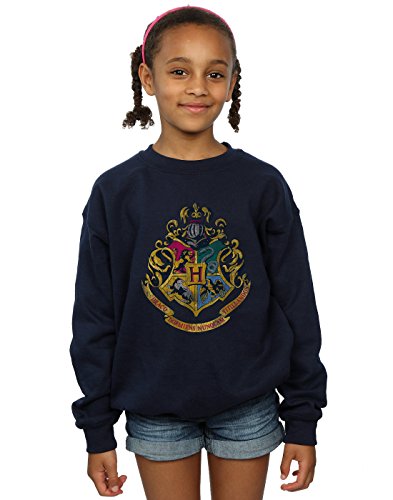 Harry Potter Girls Hogwarts Distressed Crest Sweatshirt 9-11 Years Navy Blue