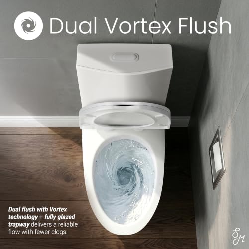 Image of St. Tropez Comfort Height One-Piece Elongated Toilet, Vortex Dual-Flush 1.1 /1.6 GPF, White Hardware