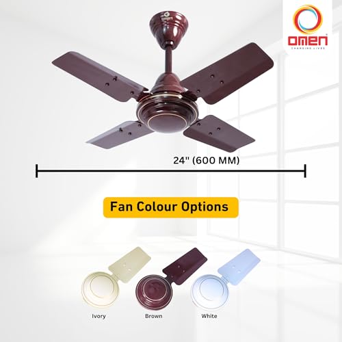 Image of Omen Changing Lives Durby 600 mm /24 inch Ceiling Fan | 900 RPM,Ultra High-Speed 4-Blade Decorative Fan | Energy-Efficient Performance | Powerful Air Delivery | 2-Year Warranty (Brown)